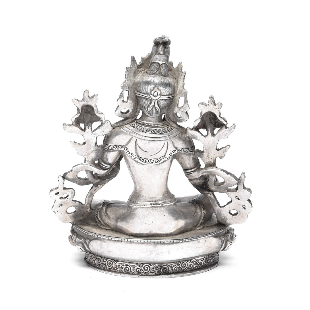 Back Of Silver Plated Bronze Statue Of The Tibetan Goddess Tara | Indigo Antiques