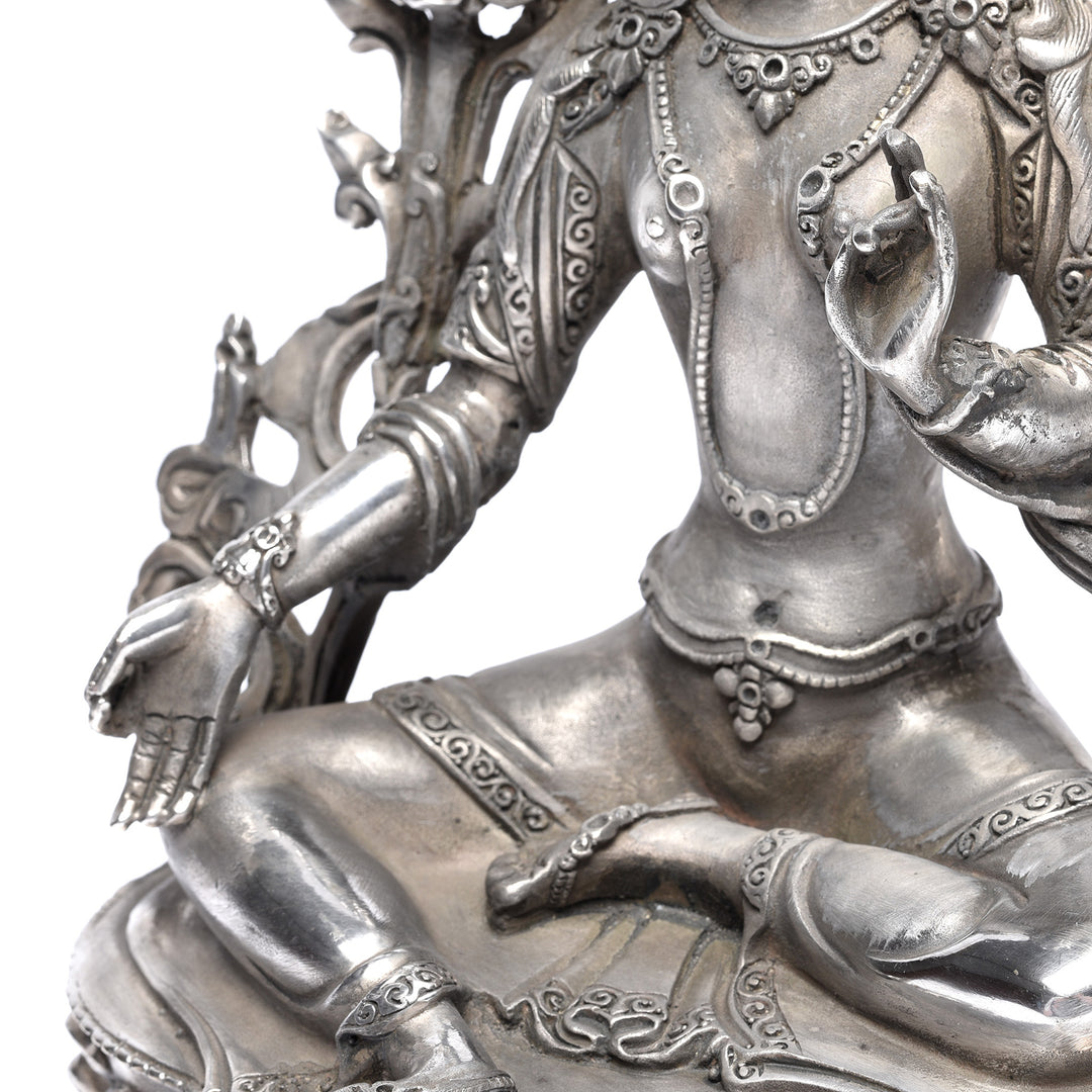 Detail From Silver Plated Bronze Statue Of The Tibetan Goddess Tara | Indigo Antiques