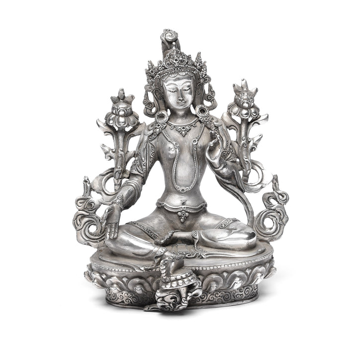 Silver Plated Bronze Statue Of The Tibetan Goddess Tara | Indigo Antiques