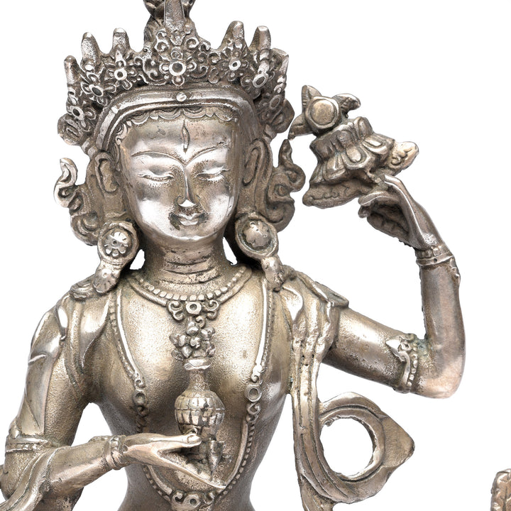 Detail From Silver Plated Statue Of The Goddess Tara | Indigo Antiques
