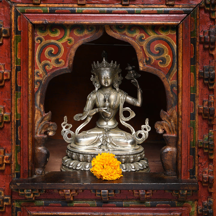 Lifestyle Of Silver Plated Bronze Statue Of The Tibetan Goddess Tara | Indigo Antiques