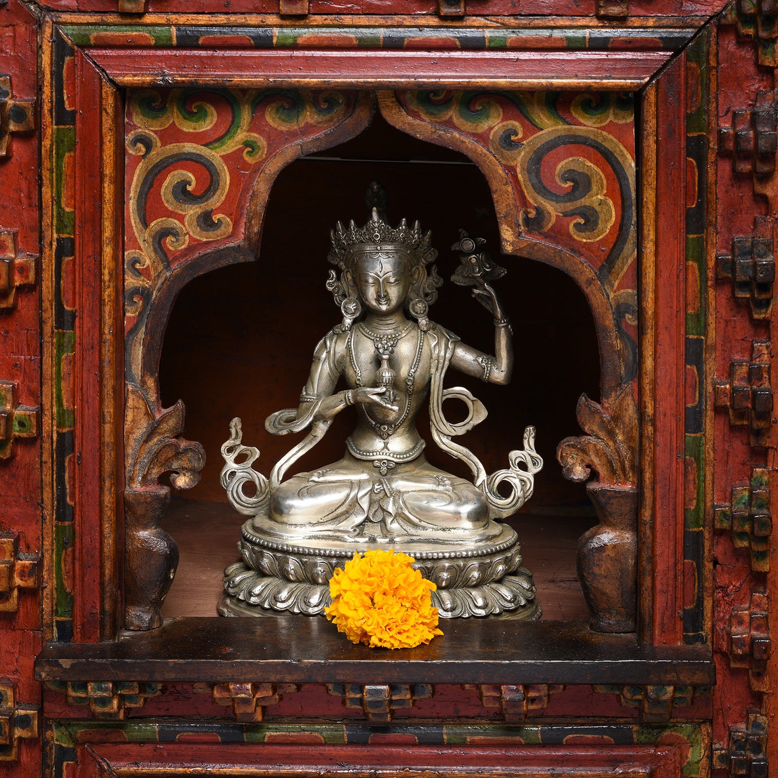 Silver Plated Bronze Statue Of The Tibetan Goddess Tara | Indigo Antiques