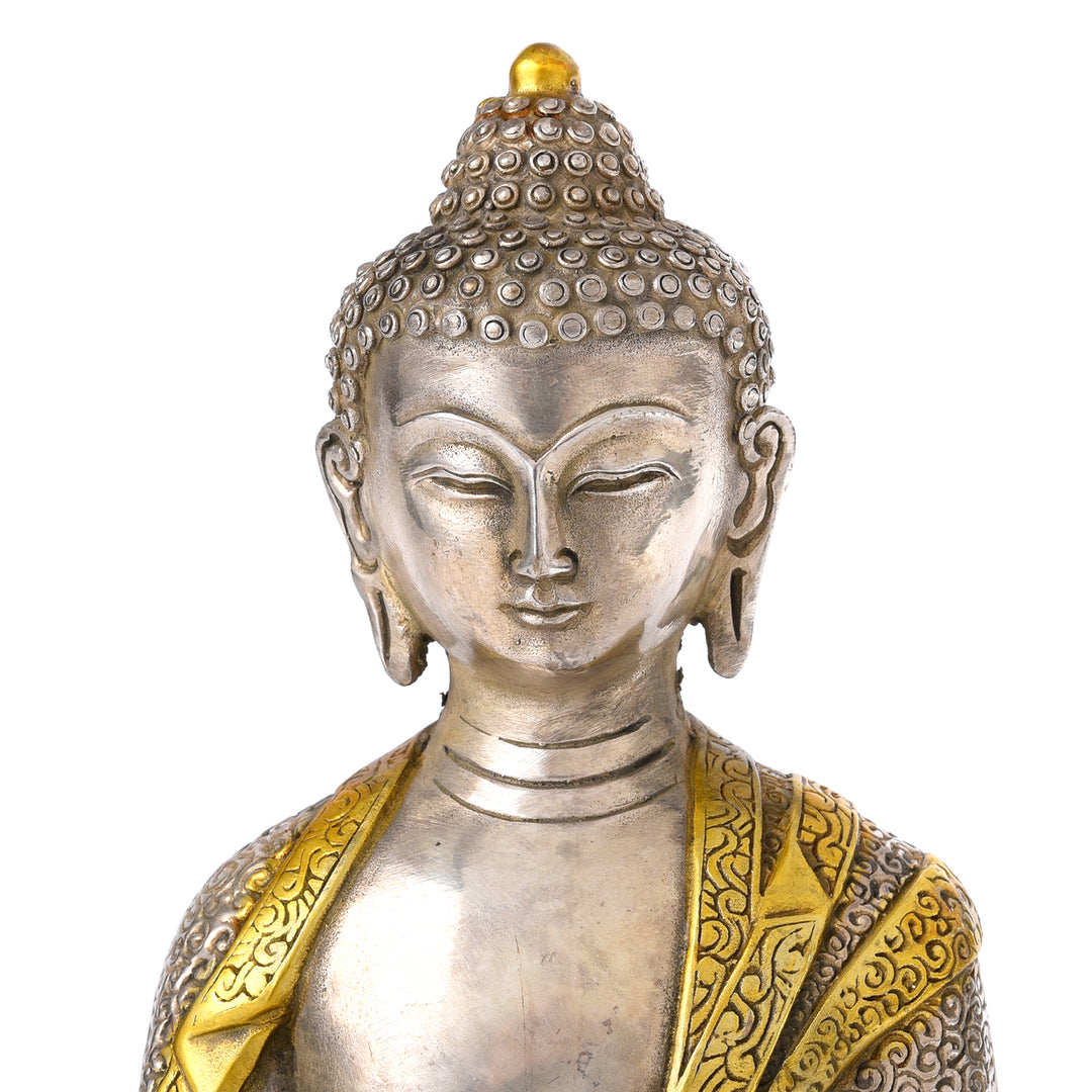 Silver Plated Buddha Statue - Bhumisparsha Mudra | Indigo Antiques