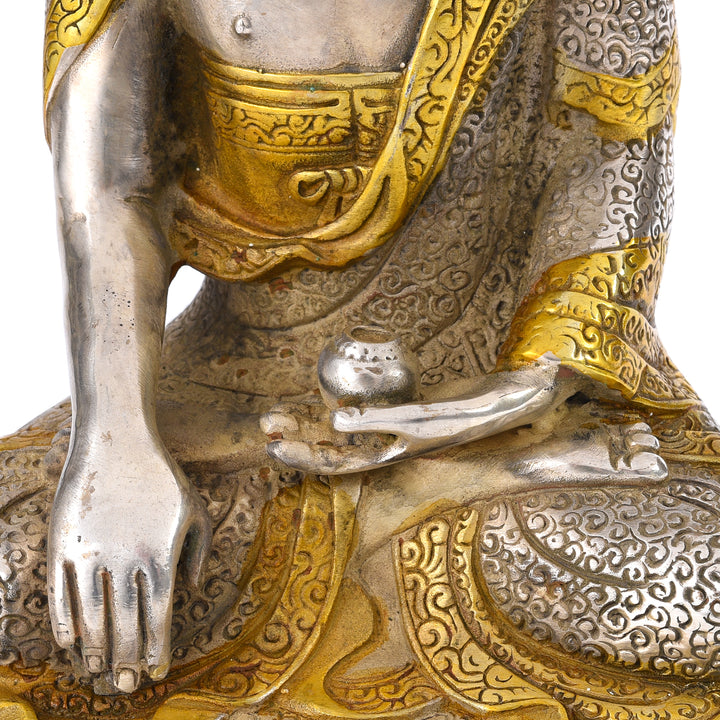 Silver Plated Buddha Statue - Bhumisparsha Mudra | Indigo Antiques