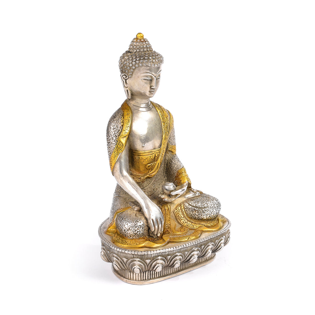 Silver Plated Buddha Statue - Bhumisparsha Mudra | Indigo Antiques