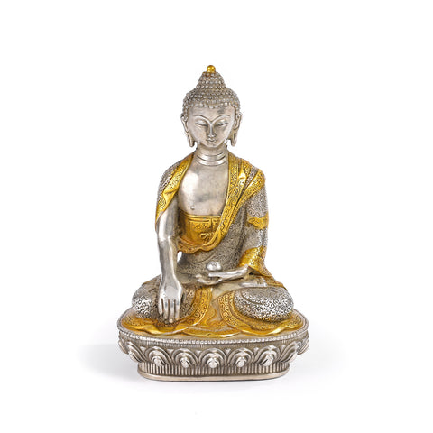 Silver Plated Buddha Statue - Bhumisparsha Mudra
