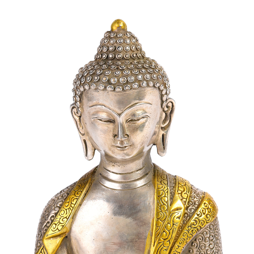 Sitting Silver Plated Brass Medicine Buddha Statue - Varada Mudra | Indigo Antiques