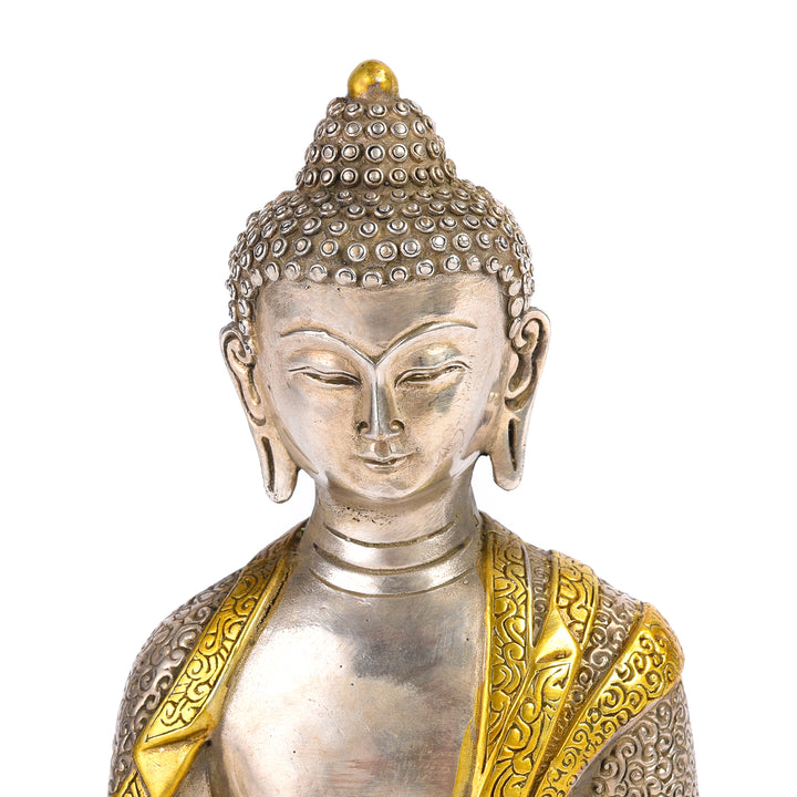 Sitting Silver Plated Brass Medicine Buddha Statue - Varada Mudra | Indigo Antiques