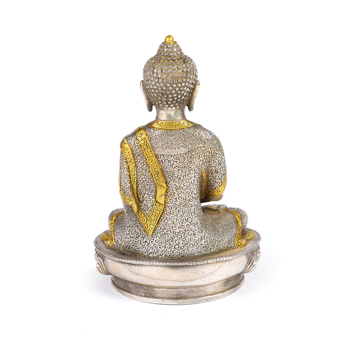 Silver Plated Meditation Buddha Statue - Dhyana Mudra | Indigo Antiques