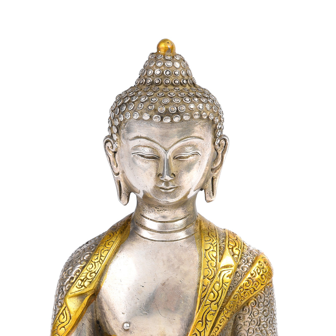 Silver Plated Meditation Buddha Statue - Dhyana Mudra | Indigo Antiques