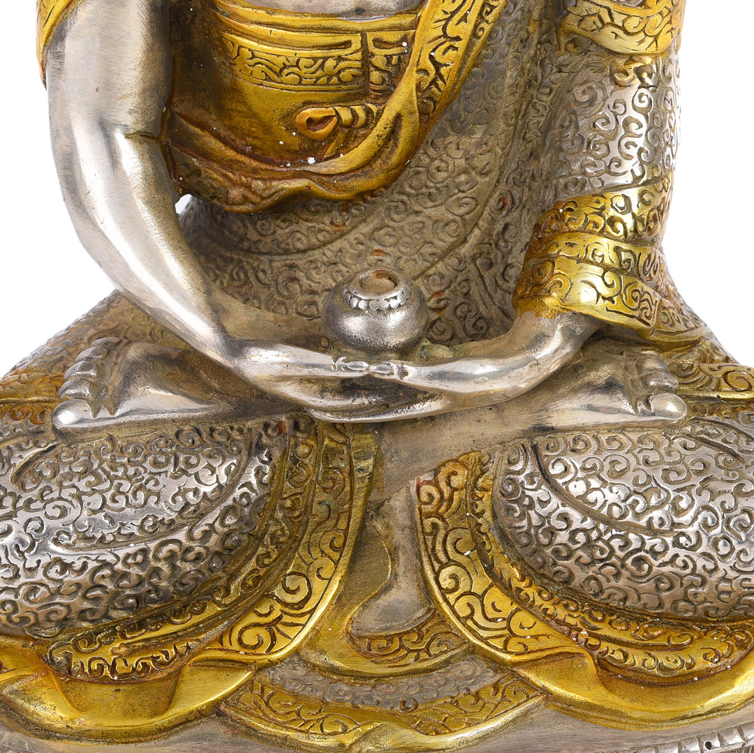 Silver Plated Meditation Buddha Statue - Dhyana Mudra | Indigo Antiques
