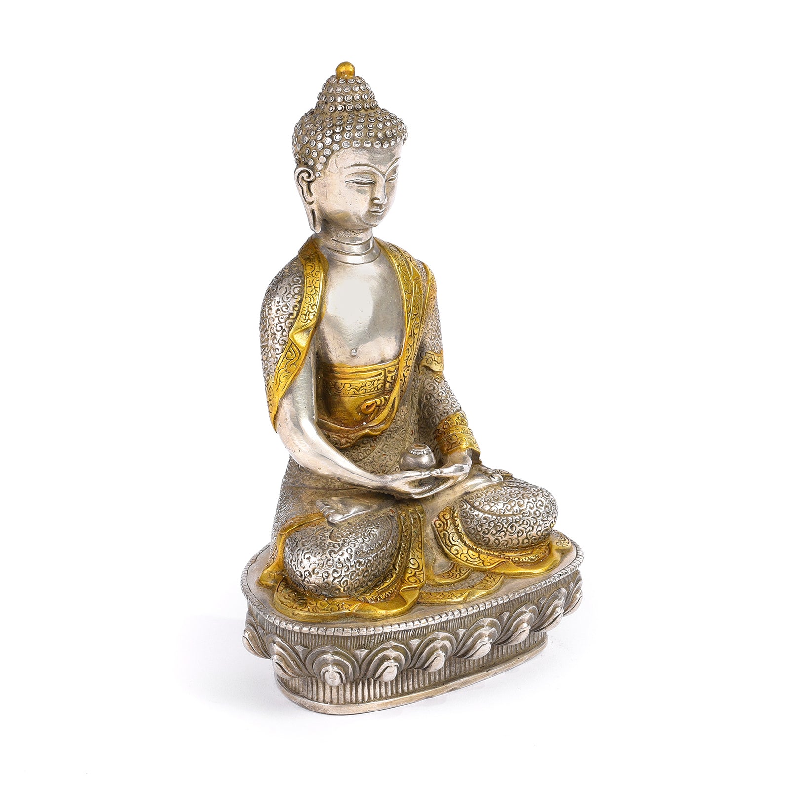 Silver Plated Meditation Buddha Statue - Dhyana Mudra | Indigo Antiques