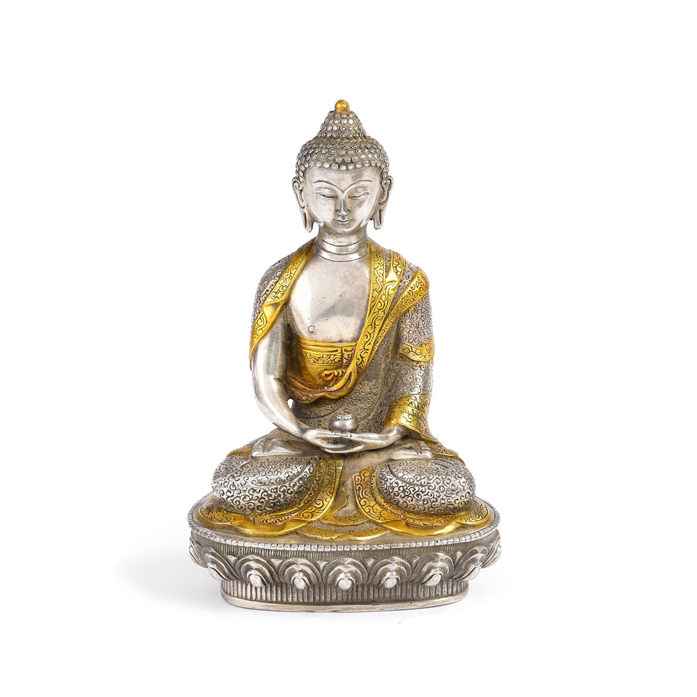 Silver Plated Meditation Buddha Statue - Dhyana Mudra | Indigo Antiques
