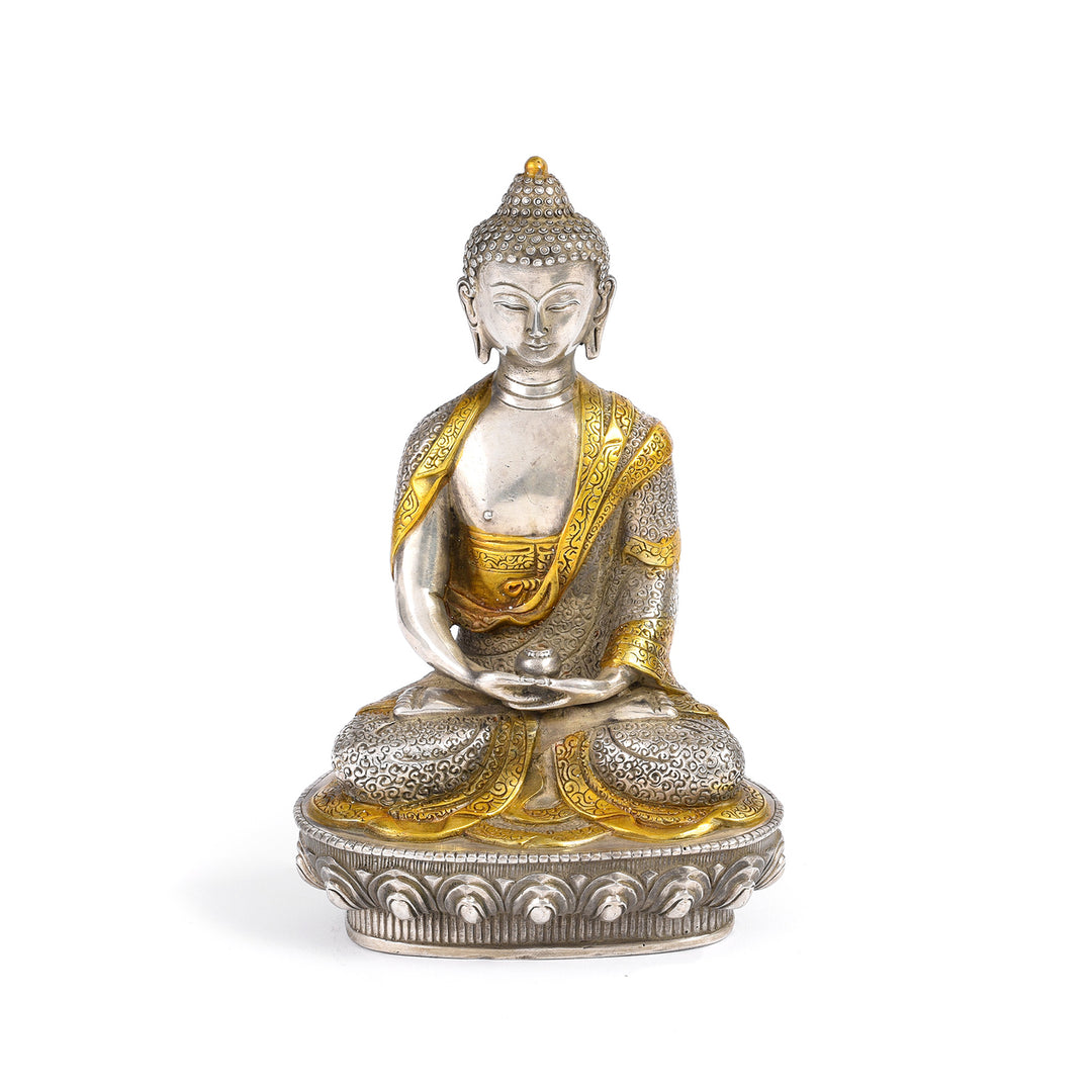 Silver Plated Meditation Buddha Statue - Dhyana Mudra | Indigo Antiques