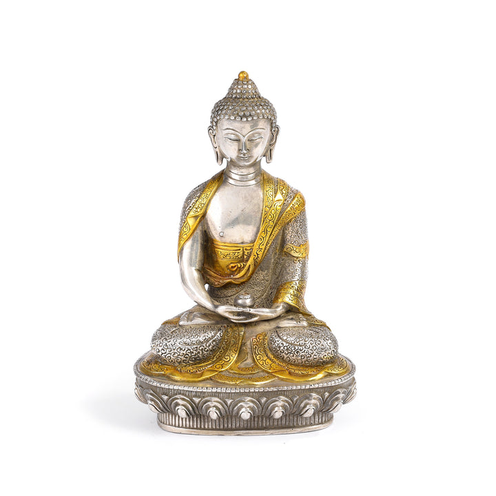 Silver Plated Meditation Buddha Statue - Dhyana Mudra | Indigo Antiques