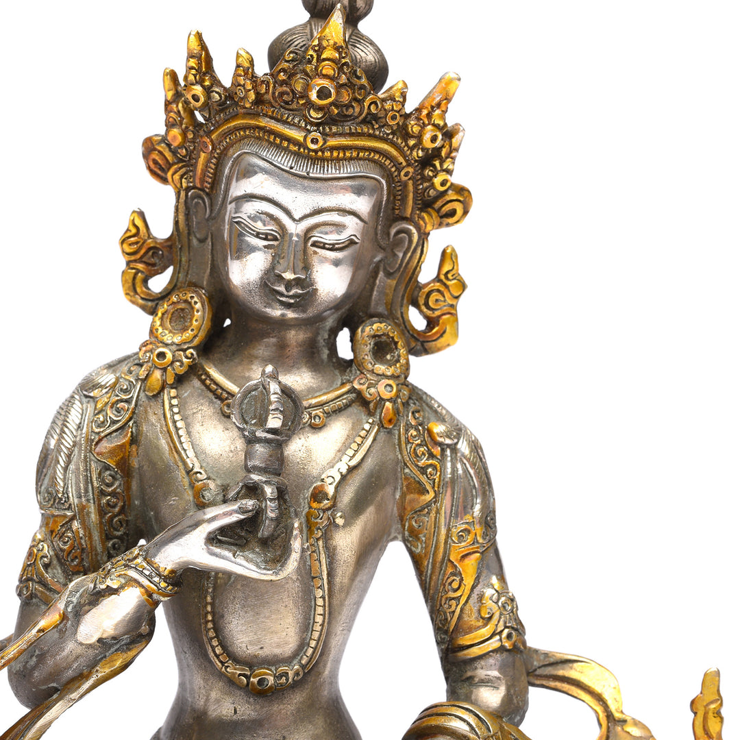 Detail From Silver Plated Statue Of The Goddess Tara | Indigo Antiques