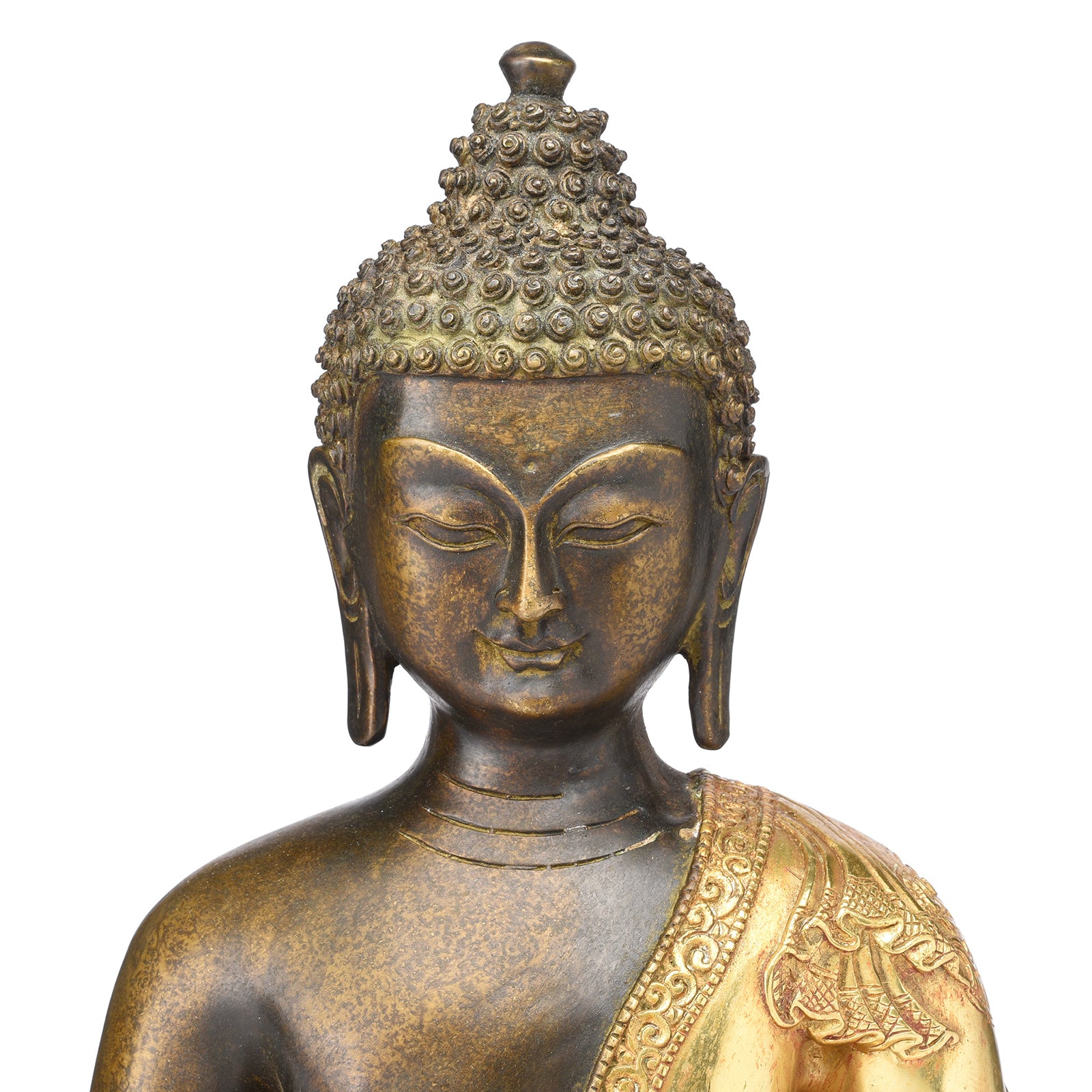 Face Detail From Gilded Buddha Statue - Bhumisparsha Mudra | Indigo Antiques
