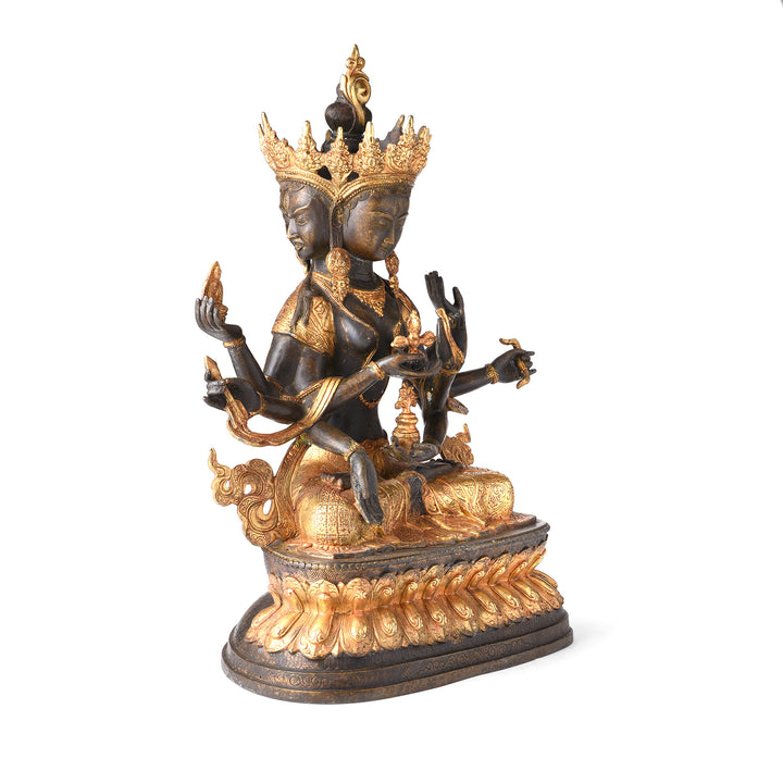 Angled View Of Gilded Statue of Usnisavijaya -  Buddha of Longevity | Indigo Antiques
