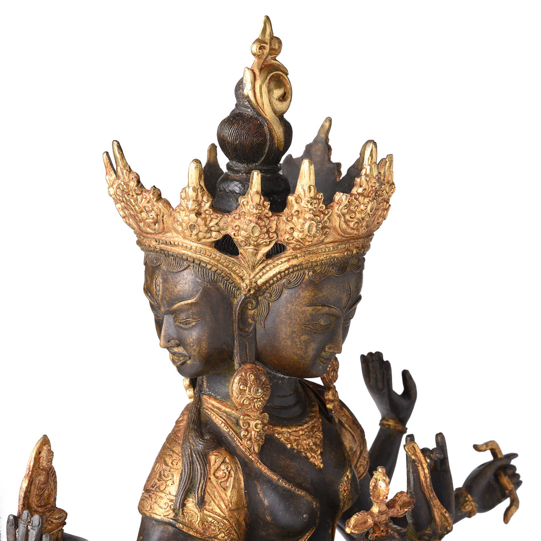 Angled View Of Gilded Statue of Usnisavijaya -  Buddha of Longevity | Indigo Antiques
