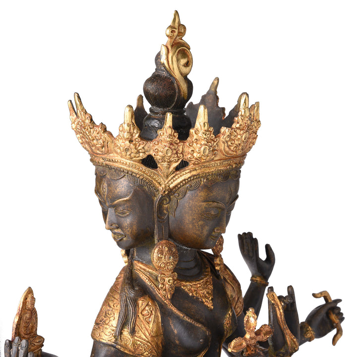 Angled View Of Gilded Statue of Usnisavijaya -  Buddha of Longevity | Indigo Antiques