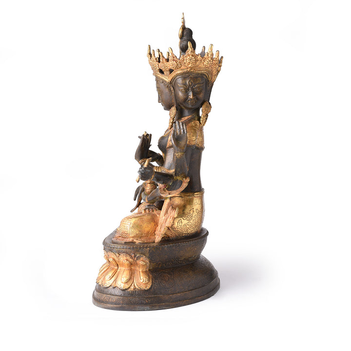 Side View Of Gilded Statue of Usnisavijaya -  Buddha of Longevity | Indigo Antiques