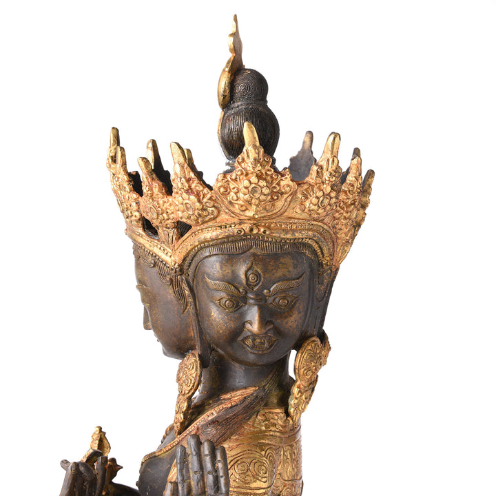 Side View Of Gilded Statue of Usnisavijaya -  Buddha of Longevity | Indigo Antiques