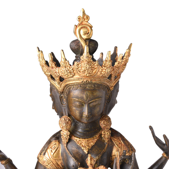 Face Detail From Gilded Statue of Usnisavijaya -  Buddha of Longevity | Indigo Antiques
