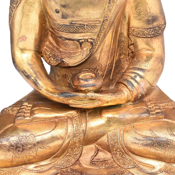 Detail From Gilded Statue Of Buddha - Dhyana Mudra Pose | Indigo Antiques