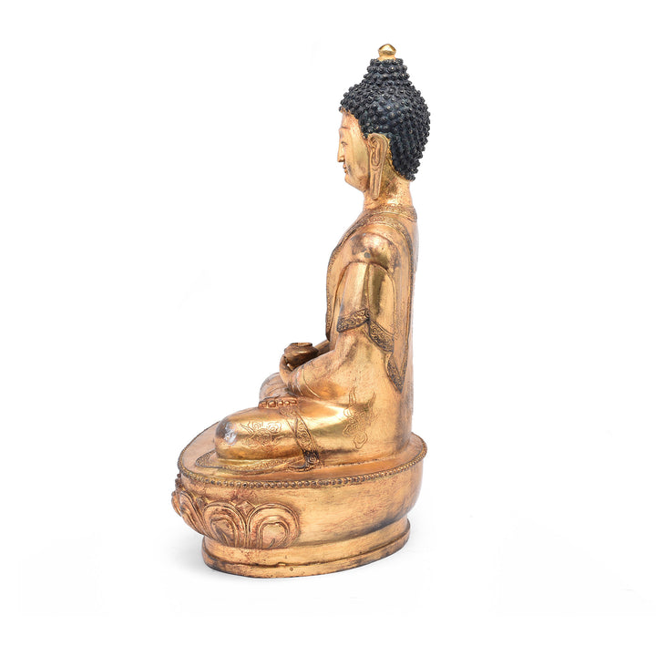 Side On View Of Gilded Statue Of Buddha - Dhyana Mudra Pose | Indigo Antiques