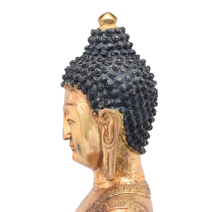 Face Detail From Gilded Statue Of Buddha - Dhyana Mudra Pose | Indigo Antiques