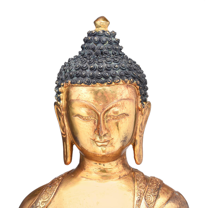 Face Detail From Gilded Statue Of Buddha - Dhyana Mudra Pose | Indigo Antiques