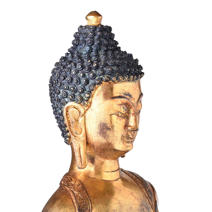 Angled View Of Gilded Buddha Statue - Bhumisparsha Mudra | Indigo Antiques