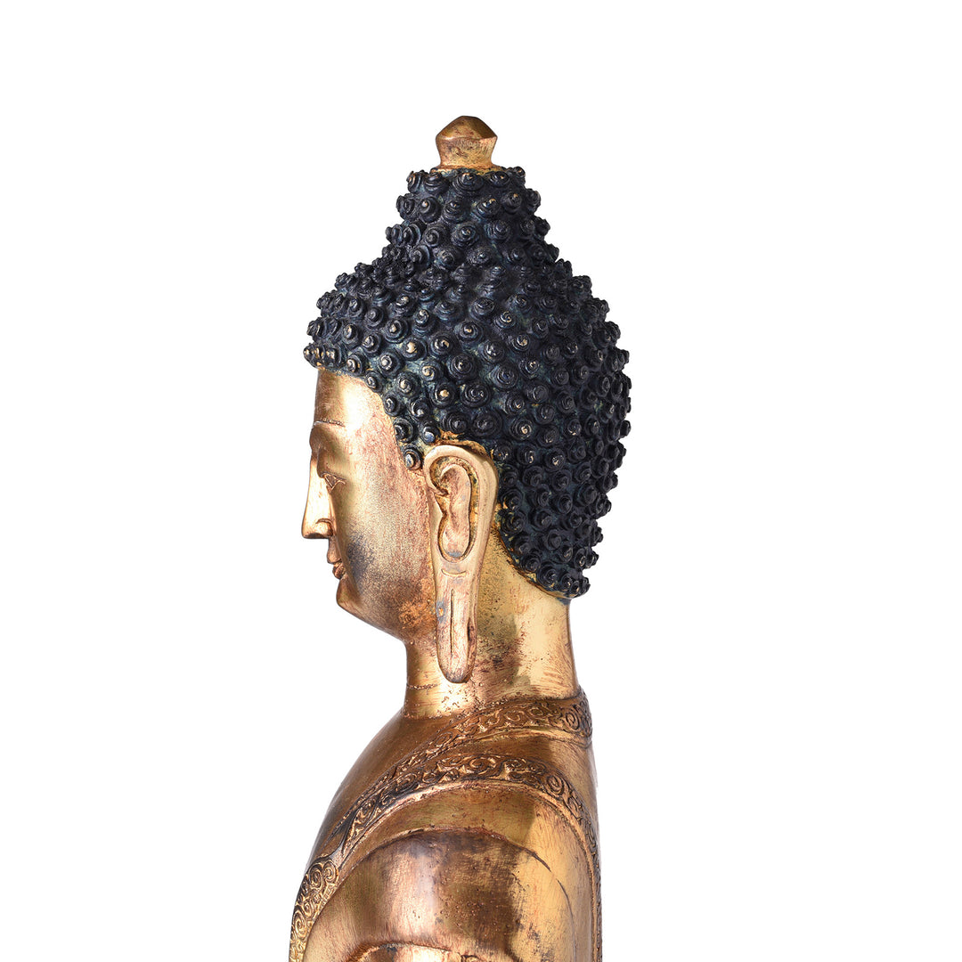 Side View Of Gilded Buddha Statue - Bhumisparsha Mudra | Indigo Antiques