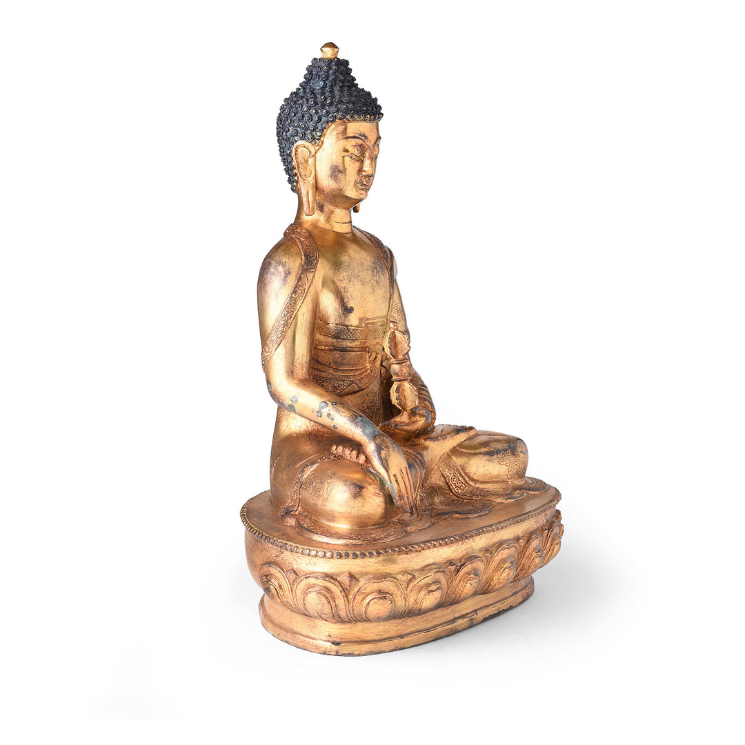 Angled View Of Gilded Buddha Statue - Bhumisparsha Mudra | Indigo Antiques