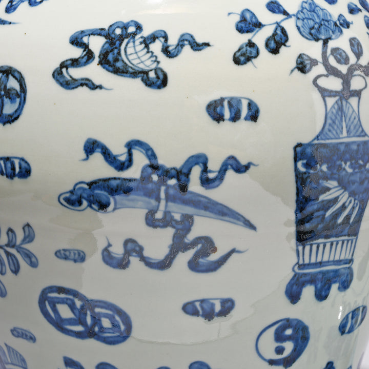 Detail From Blue & White Porcelain Temple Jar - Lucky Symbols Design | Indigo Antiques