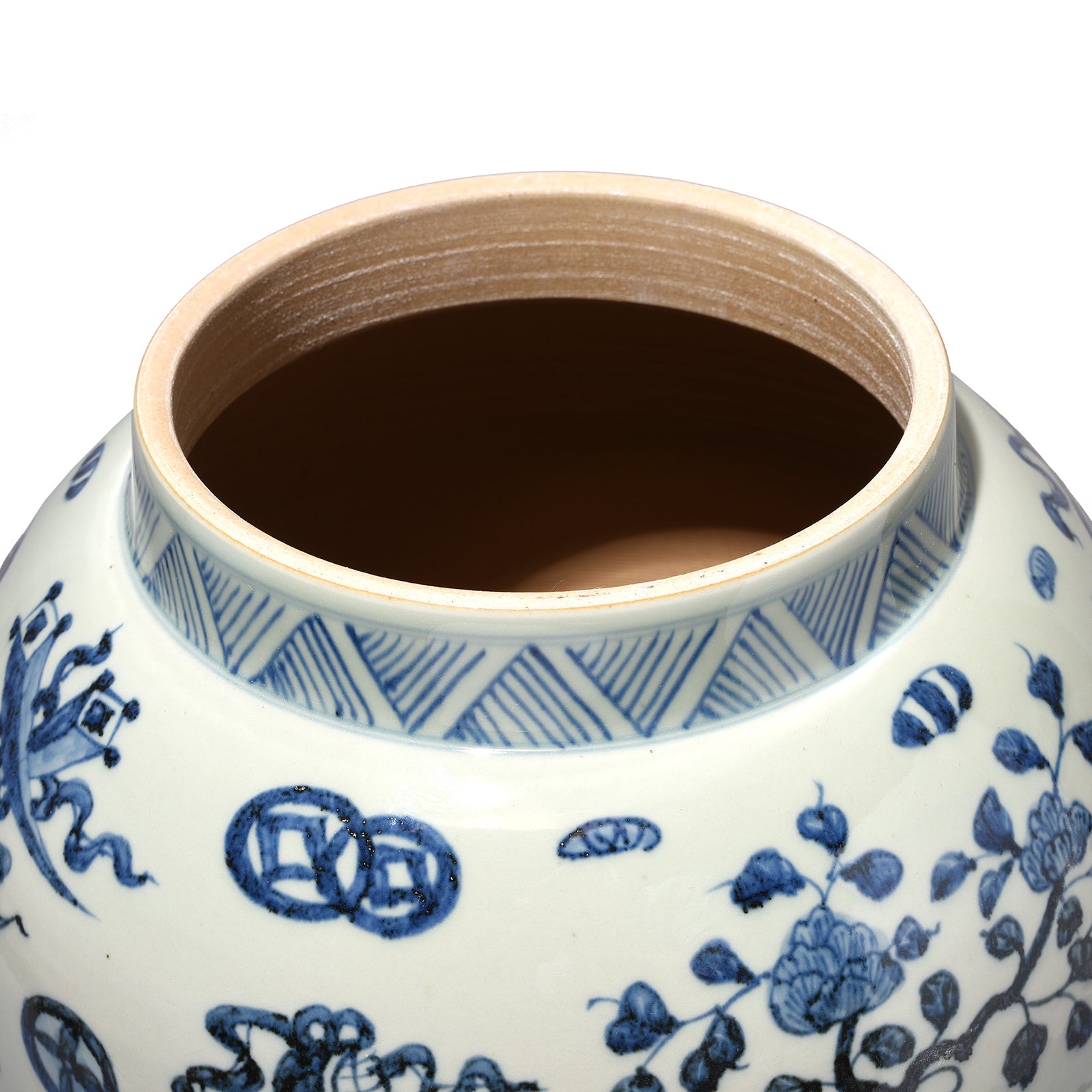 Interior Of Blue & White Porcelain Temple Jar - Lucky Symbols Design | Indigo Antiques