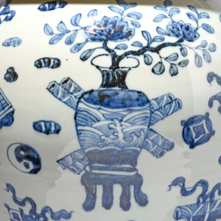 Detail From Blue & White Porcelain Temple Jar - Lucky Symbols Design | Indigo Antiques