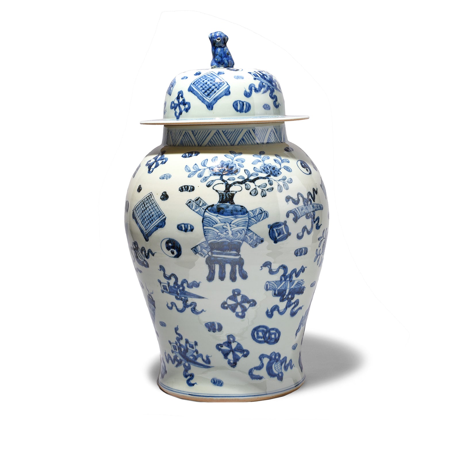 Blue & White Porcelain Temple Jar - Lucky Symbols Design | Indigo Antiques