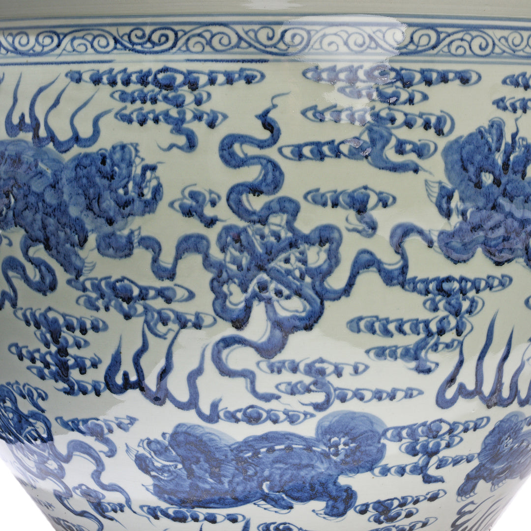 Detail From Blue & White Porcelain Planter - Qilin In Clouds | Indigo Antiques