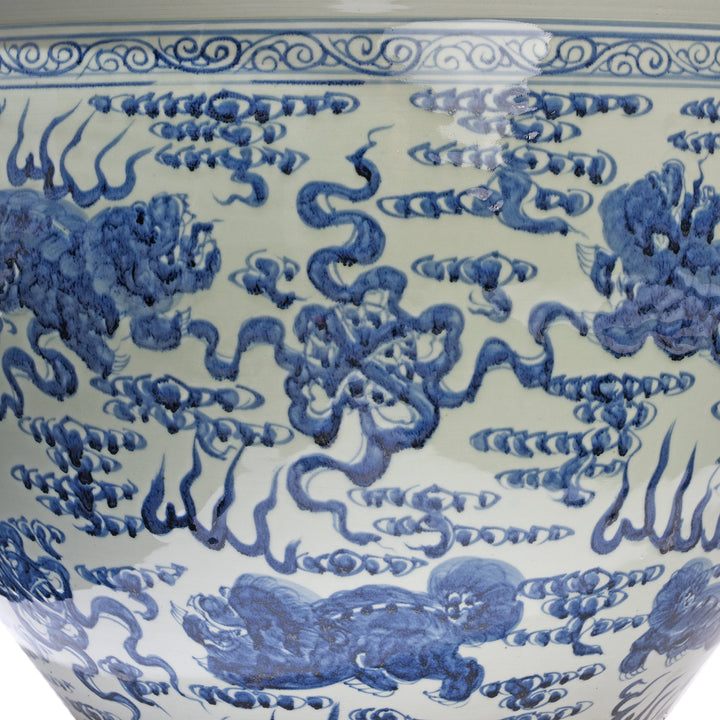 Detail From Blue & White Porcelain Planter - Qilin In Clouds | Indigo Antiques