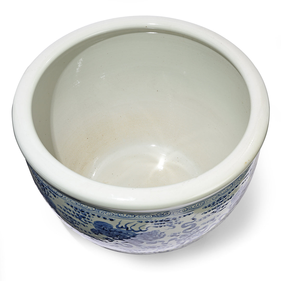 Interior Of Blue & White Porcelain Planter - Qilin In Clouds | Indigo Antiques