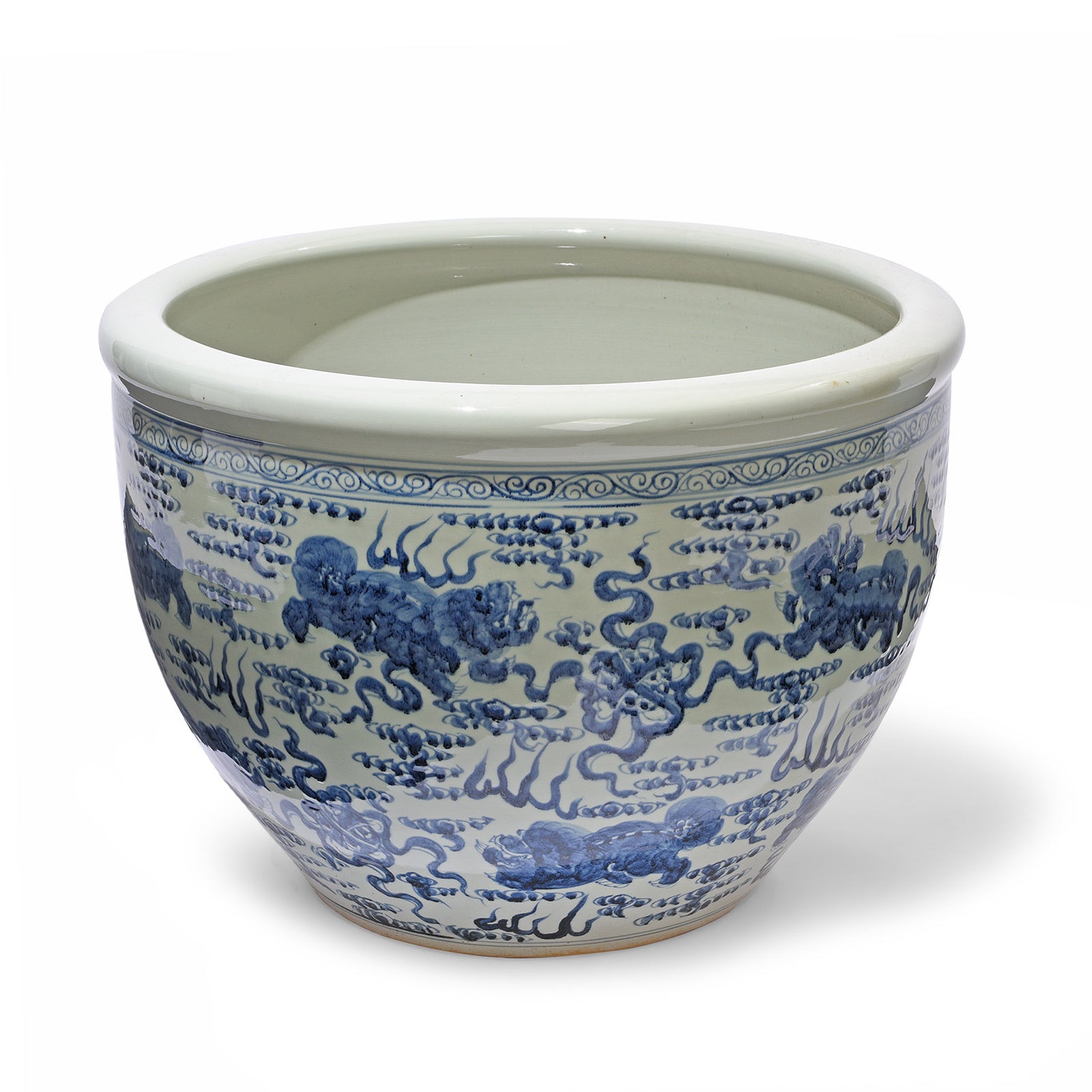 Blue & White Porcelain Planter - Qilin In Clouds | Indigo Antiques