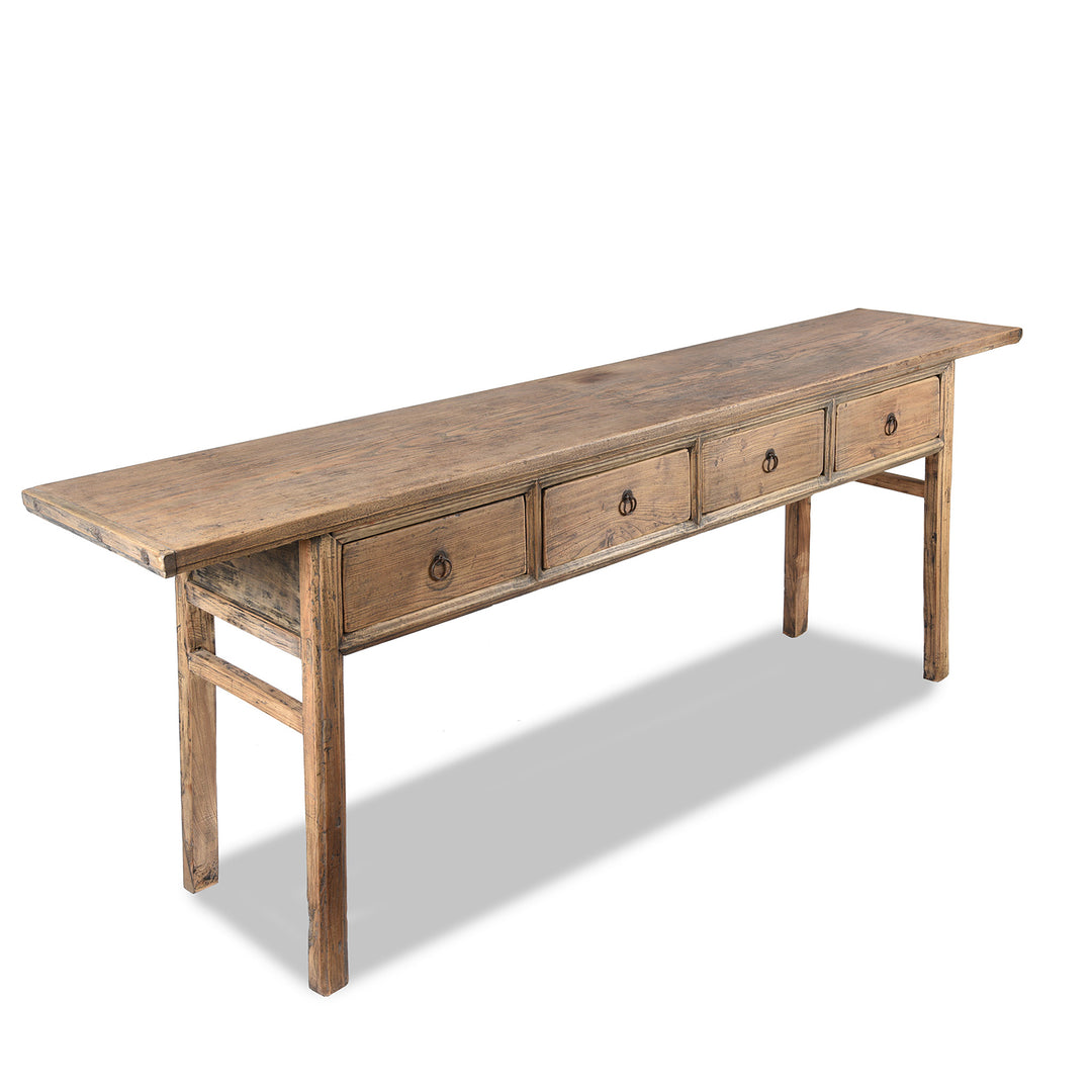 Angled View Of Antique 4 Drawer Chinese Elm Altar Table - 19thC | indigo Antiques