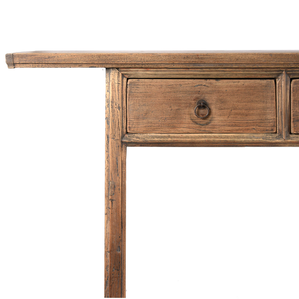 Corner Detail From Antique 4 Drawer Chinese Elm Altar Table - 19thC | indigo Antiques