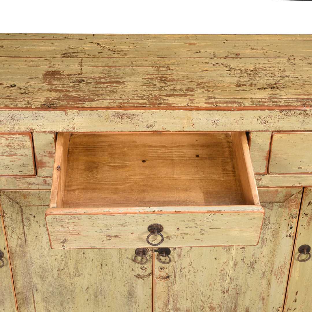 Drawer Detail of a Chinese Grey Lacquer Sideboard Made From Reclaimed Wood | Indigo Antiques