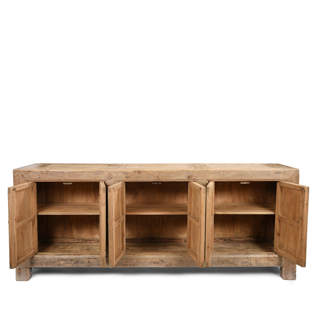 Open Detail of a Rustic Reclaimed 6 Door Mongolian Bleached Sideboard | Indigo Antiques