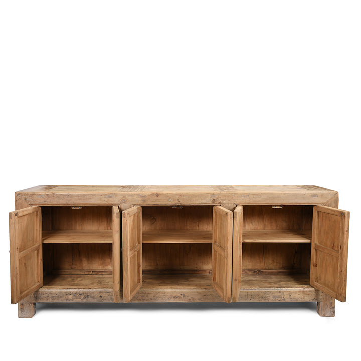 Open Detail of a Rustic Reclaimed 6 Door Mongolian Bleached Sideboard | Indigo Antiques