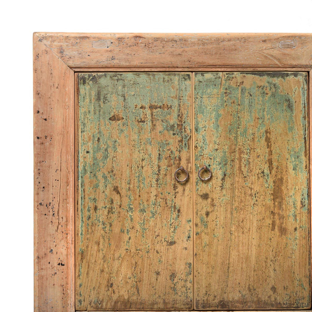 Corner detail of a Rustic Reclaimed 6 Door Mongolian Bleached Sideboard | Indigo Antiques