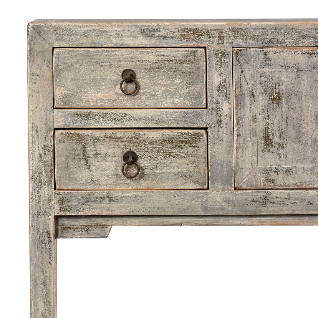 Corner Detail From Grey Painted Shandong Style Ladies Console | Indigo Antiques