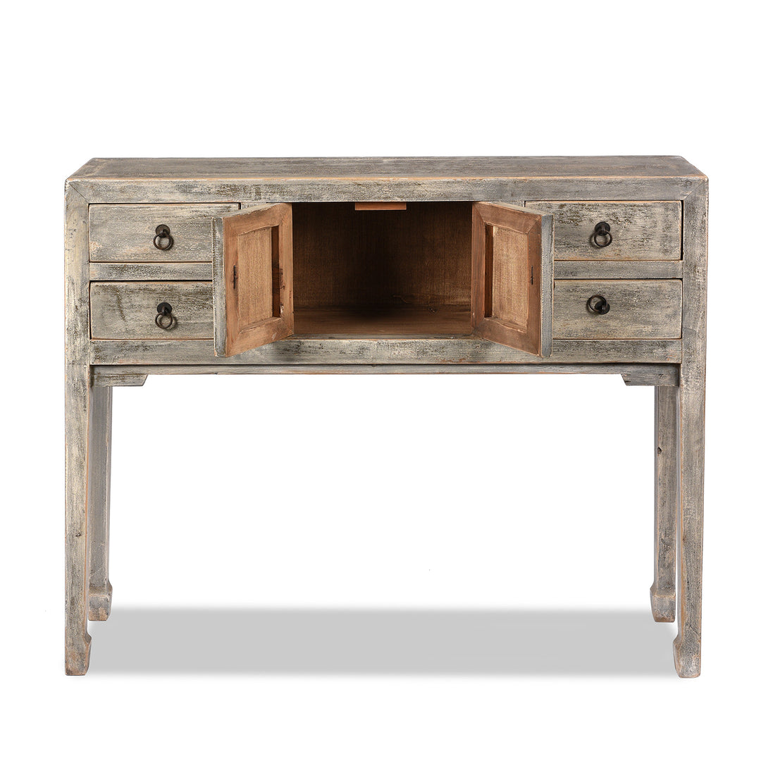 Open Doors View OF Grey Painted Shandong Style Ladies Console | Indigo Antiques